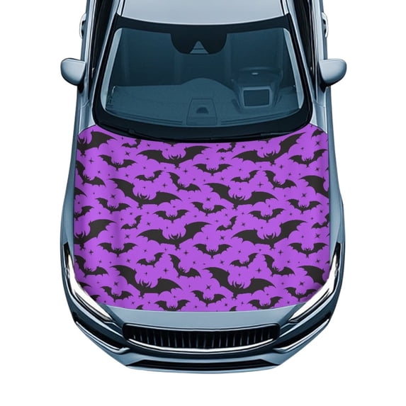 Uorisanigo Car Hood Cover Elastic Fabrics Can be Washed Fabric Hood Cover for SUV Pickup Trucks, Purple Black Bat Automotive Accessories Decoration