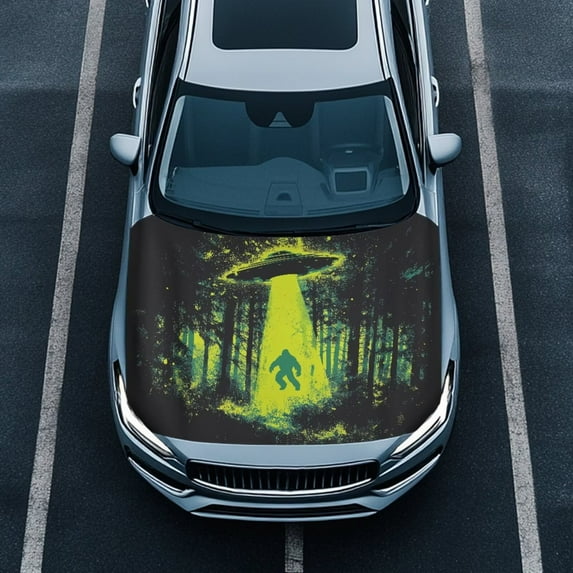 Uorisanigo Car Hood Cover Elastic Fabrics Spaceship Gorilla Forest Car Hood Cover Protector Portable Easy Installation Covers for Most Automotive Sedans Trucks Pickup SUVs