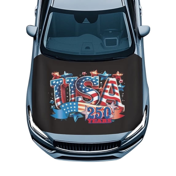 Uorisanigo Car Hood Cover Elastic Polyester 250 Anniversary USA Flag Hood Cover Protector Can be Washed Automotive Exterior Accessories for Most Vehicles Sedans Trucks SUVs