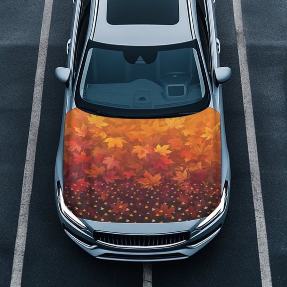 Uorisanigo Car Hood Cover Elastic Polyester Autumn Maple Leaf Car Hood Cover Waterproof Auto Decorative Accessories for Most SUVs Sedans Trucks Pickups