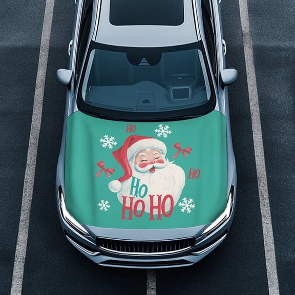 Uorisanigo Car Hood Cover Elastic Polyester HO HO HO Santa Claus Car Hood Cover Protector Easy Installation Removable Automotive Accessories Suitable for Most Cars, Easy to Install