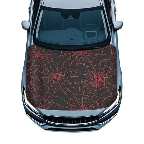 Uorisanigo Car Hood Cover Elastic Polyester Red Spider Web Car Hood Cover Waterproof All Weather Universal Cars Hoods Protective Accessories for SUV Sedan Truck Pickup