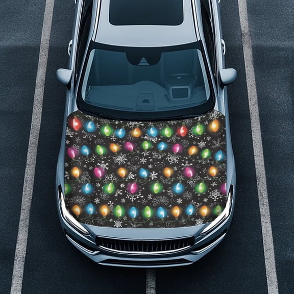 Uorisanigo Car Hood Cover Elastic Polyester Waterproof Christmas Lantern Print Car Hood Protector Film Women Men Automotive Accessories Decoration Stretch Covers Suitable for Most Cars