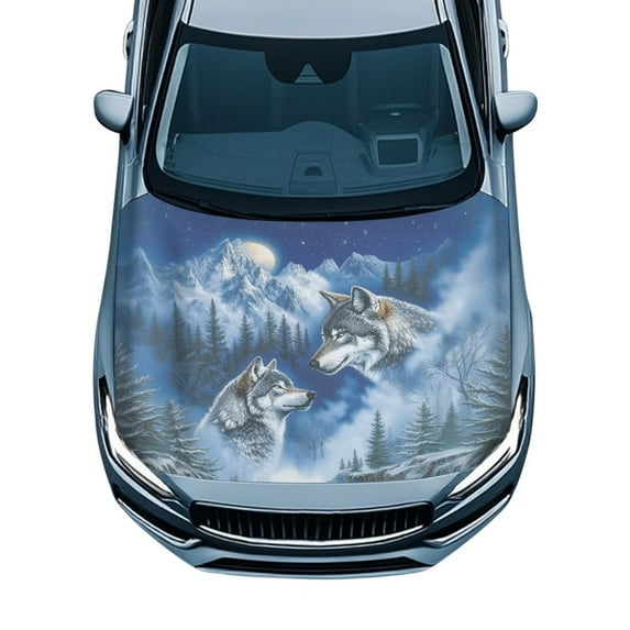 Uorisanigo Car Hood Cover Elastic Snow Wolf Car Hood Cover Protector Hoods Wrap Blanket Removable Women Men Automotive Exterior Accessories Suitable for Cars