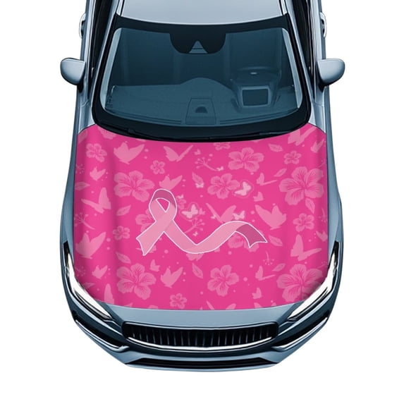 Uorisanigo Car Hood Cover Floral Pink Ribbon Car Bonnet Banner for Cars SUV Sedan Removable Stretch Hood Wrap Cloth Front Hoods Protection Covers Easy to Install Auto Accessories