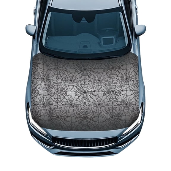 Uorisanigo Car Hood Cover, Gray Cobweb Hood Cover Removable Automotive Exterior Accessories Washable Cars Covers Elastic Emblem Car Bonnet All-Season Protection