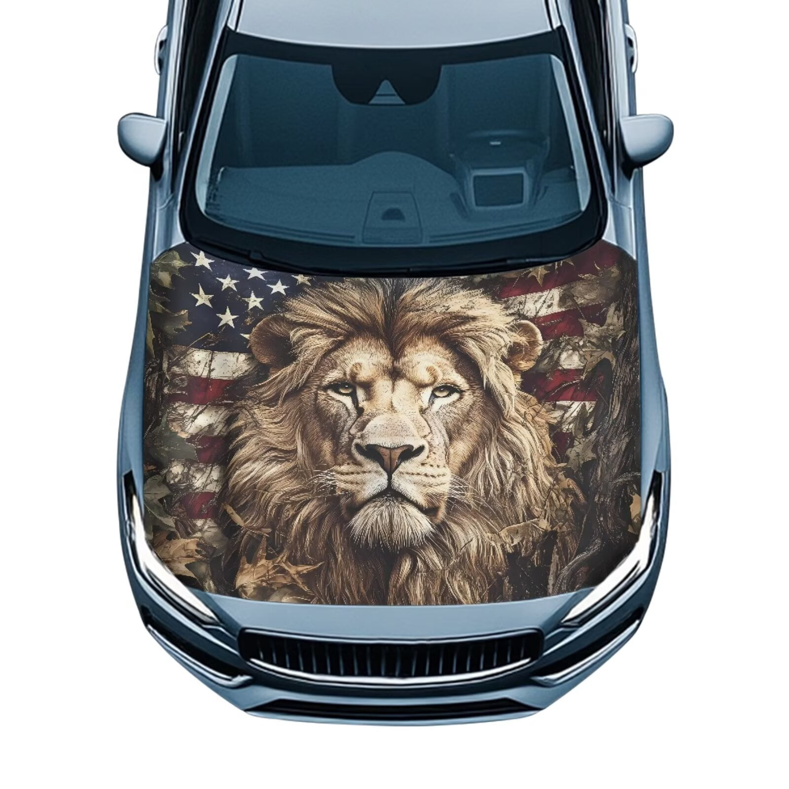 Uorisanigo Car Hood Cover Hood Covers for Cars Washable Forest Lion USA ...