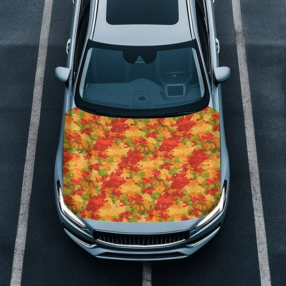 Uorisanigo Car Hood Cover Maple Leaf Print Car Bonnet Banner Decorations Elastic Polyester Automotive Exterior Accessories for Most Sedans SUV Trucks Pickup