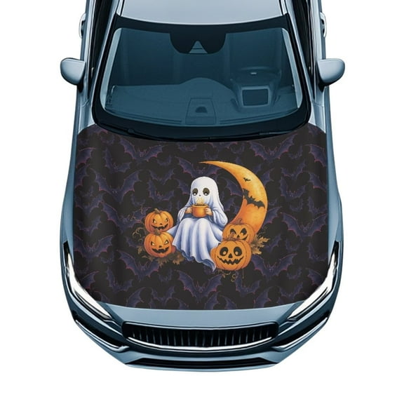 Uorisanigo Car Hood Cover Moon Spooky Hood Cover Stretchable Polyester Universal Fit Car Bonnet All-Season Protection Fit for Cars Trucks SUVs