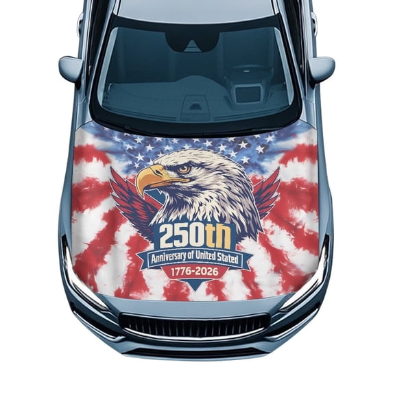 Uorisanigo Car Hood Cover Polyester Elastic Fabrics, Easy to Install American 250th Anniversary Car Hood Cover Protector Universal Fit for Most Vehicles Sedans Trucks SUVs