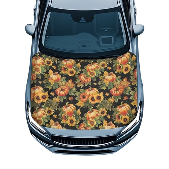 Uorisanigo Car Hood Cover Polyester Sunflower Pumpkin Auto Hood Cover for Car Windproof Elastic Bonnet Banner Auto Decoration and Protection Winter Covers