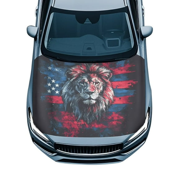 Uorisanigo Car Hood Cover Portable Lion American Flag Hood Covers for Cars Heat-Resistant Car Hoods Cover Protection for Most Automotive Sedans Trucks Pickup SUVs, Auto Accessories