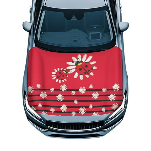 Uorisanigo Car Hood Cover Red Ladybug Hood Covers for Cars SUV Sedan Heat-Resistant Car Hoods Wrap Cloth Front Hoods Protection Cover, Easy to Install Accessories
