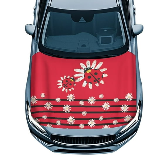 Uorisanigo Car Hood Cover Red Ladybug Hood Covers for Cars SUV Sedan Heat-Resistant Car Hoods Wrap Cloth Front Hoods Protection Cover, Easy to Install Accessories