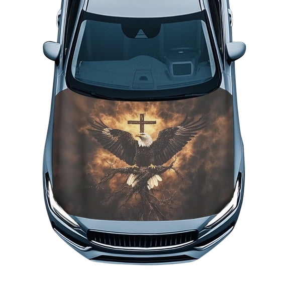 Uorisanigo Car Hood Cover Stretch Polyester, Cross Eagle Auto Hood Cover Decorations Elastic Fabrics Can be Washed, Car Bonnet All-Season Protection