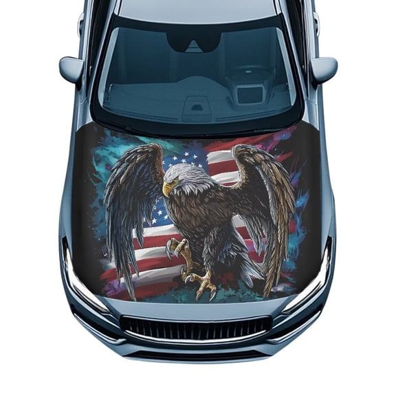 Uorisanigo Car Hood Cover Stretchable Bald Eagle American Flag Hood Cover Protector Wrap Blanket Universal Automotive Accessories Covers Fit for Trucks, Car, SUV, or Van, Easy to Install