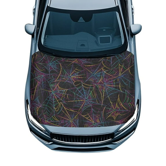 Uorisanigo Car Hood Cover Stretchable Colorful Cobweb Automotive Hood Covers Auto Accessories Universal Car Bonnet Banner Fit for Most Cars Sedans Trucks Pickup Sports