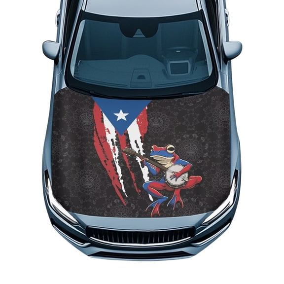 Uorisanigo Car Hood Cover Stretchable Funny Puerto Rican Frog Car Front Hood Protective Cover All-Season Protection Vehicle Exterior Accessories Universal Fit for Cars, SUV, or Van