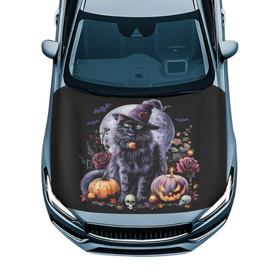 Uorisanigo Car Hood Cover Stretchable Halloween Cat Hood Cover Protection Easy Installation Universal Auto Bonnet Covers Fit for for Auto Car Truck Van SUV Soft Decoration