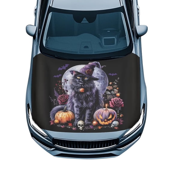 Uorisanigo Car Hood Cover Stretchable Halloween Cat Hood Cover Protection Easy Installation Universal Auto Bonnet Covers Fit for for Auto Car Truck Van SUV Soft Decoration