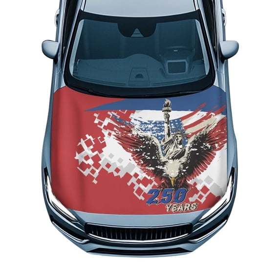 Uorisanigo Car Hood Cover, Stretchable Polyester 250 Years of Liberty Car Front Hood Cover Suitable for Most Vehicles Sedans Trucks, Car Bonnet Banner Automotive Accessories