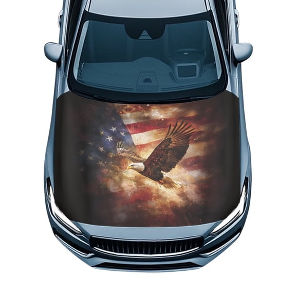Uorisanigo Car Hood Cover Stretchable Polyester American Flag Eagle Hood Wrap Blanket Fashion Car Bonnet Banner Automotive Accessories Suitable for Cars Vehicles Decorate
