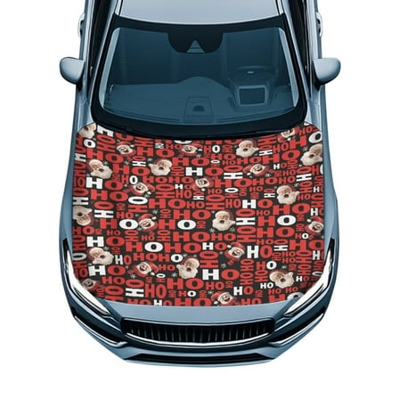 Uorisanigo Car Hood Cover Stretchable Polyester Christmas Print Car Bonnet Banner Decorations Portable Engine Cover for Most Automotive Pickup Sedans Trucks SUVs