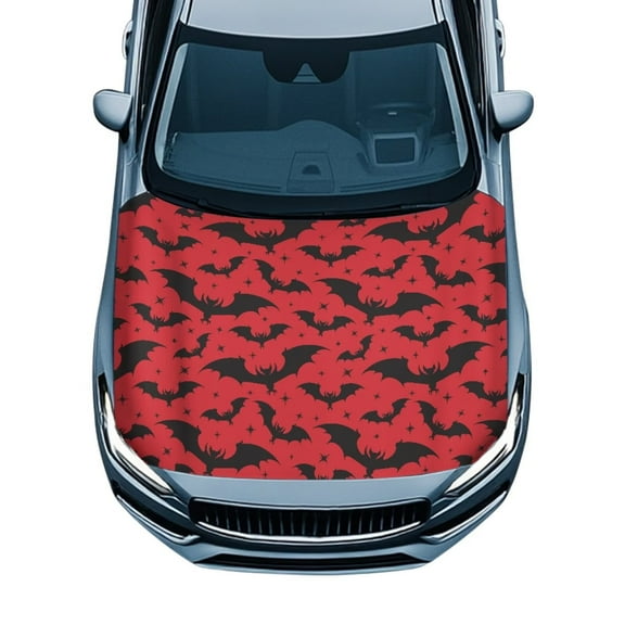 Uorisanigo Car Hood Cover Stretchable Red Black Bat Car Bonnet Banner Elastic Fabrics Can be Washed Stretch Polyester Fabric Cover Personalized Suitable for Cars