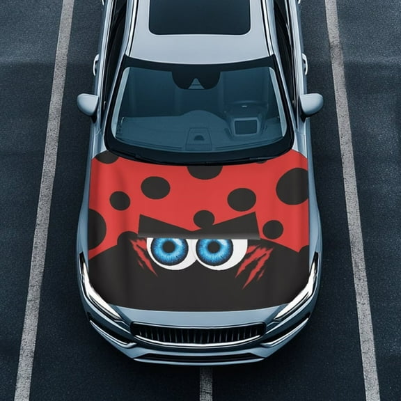 Uorisanigo Car Hood Cover Stretchable, Waterproof Red Ladybug Car Hood Wrap Blankets Elastic Fabrics Can be Washed, Auto Bonnet All-Season Protection