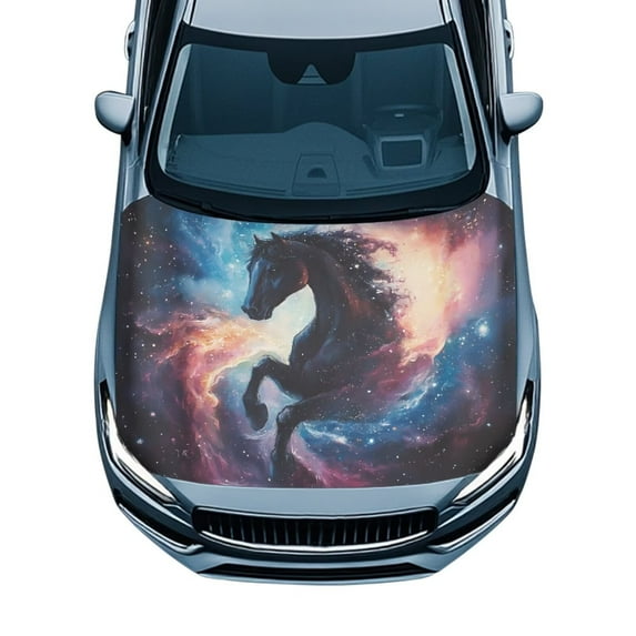 Uorisanigo Car Hood Cover Tear-Resistant Galaxy Horse Hood Covers for Car Can be Washed Auto Decoration Easy to Install and Clean All-Season Protection Accessories for Men Women