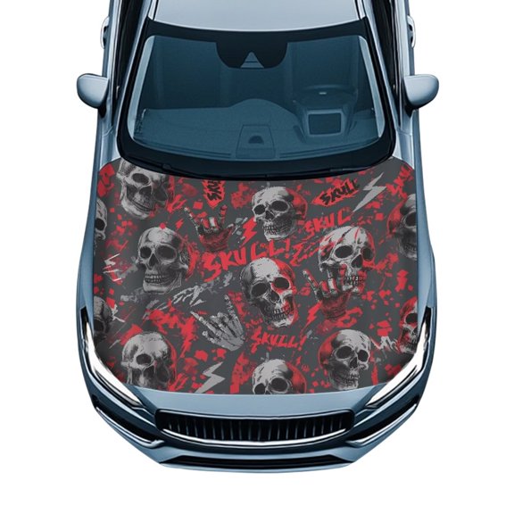 Uorisanigo Car Hood Cover Tear-Resistant Scary Skull Print Hood Covers for Car Removable Stretch Bonnet Banner for Auto Cars Truck Van SUV Automotive Accessories