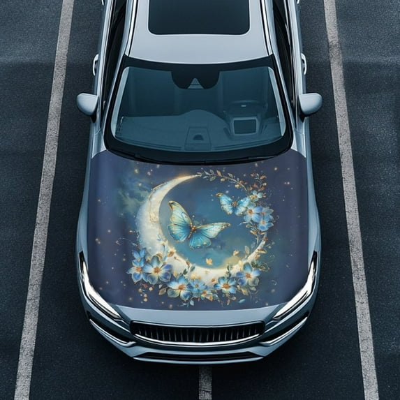 Uorisanigo Car Hood Cover Universal Car Hood Protection Cover Washable Blue Butterfly Cars Bonnet Banner Suitable Most Automotive Sedans Trucks Pickup Sports Cars