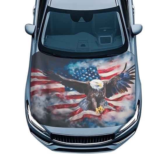 Uorisanigo Car Hood Cover Washable Car Hood Cover Protector Polyester Elastic Fabrics Can be Washed Suitable for Most SUV Sedans, Easy to Install, Vintage Bald Eagle America Flag