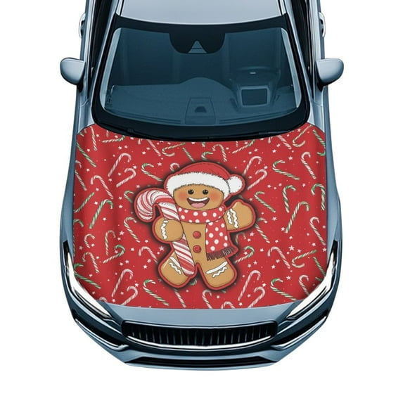 Uorisanigo Car Hood Cover, Waterproof Christmas Gingerbread Man Car Hood Cover Protector Decorations Sun Rain Snow Ice Protective Hoods Wrap Blanket Suitable Most Sedans SUV Trucks