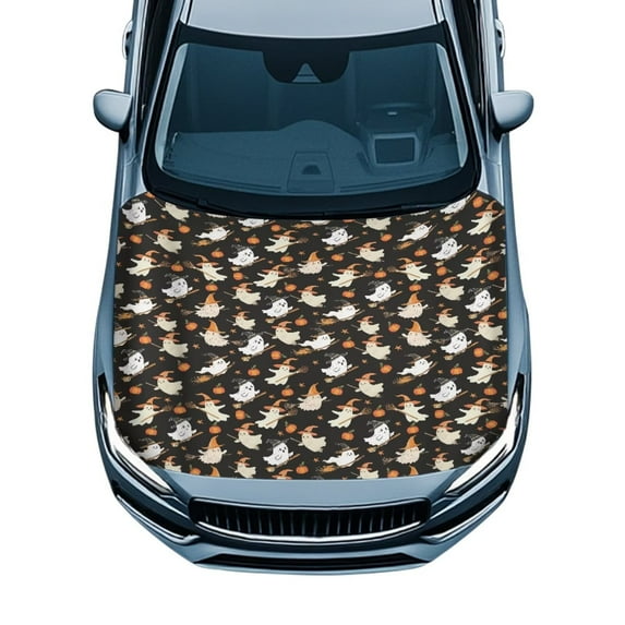 Uorisanigo Car Hood Cover Waterproof Elastic Halloween Ghost Hood Covers for Car, for Most Sedans Small SUV Truck Automotive Accessories Cars Bonnet Banner Decorate