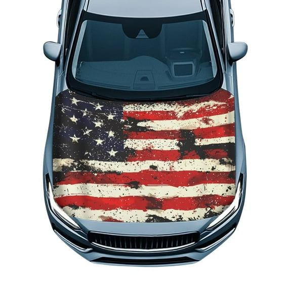 Uorisanigo Car Hood Cover Waterproof Elastic Hood Covers for Car Elastic Fabrics Can be Washed Stretch Polyester Fabric Vintage American Flag Cover Personalized Suitable for Cars