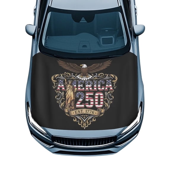 Uorisanigo Car Hood Cover Waterproof Elastic Polyester American 250th Anniversary Hood Wrap Protector All-Season Protection Tear-Resistant Removable Automotive Accessories