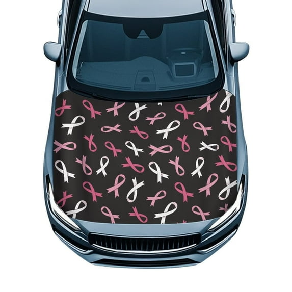 Uorisanigo Car Hood Cover Waterproof Polyester Pink Ribbon Print Car Hood Cover Elastic Easy to Install and Clean All-Season Protection Auto Decoration Accessories for Women