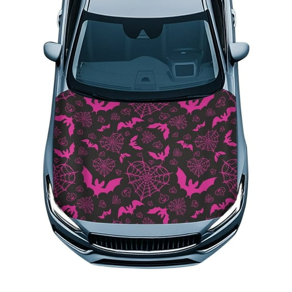 Uorisanigo Car Hood Cover Waterproof Purple Bats Auto Hood Cover Washable Elastic Weatherproof Fabric, Non-Adhesive Banner Fits Most Cars, Easy to Install