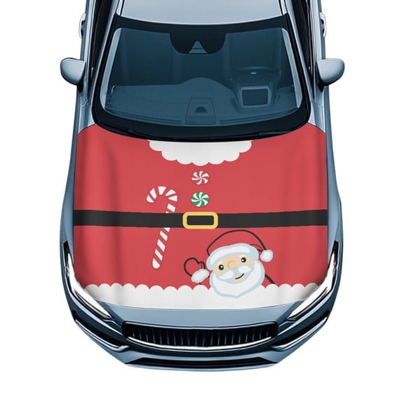 Uorisanigo Car Hood Cover All Weather Protection Santa Claus Belt Print Protector for Car Hood Polyester Elastic Fabrics Can Be Washed Covers Vehicles Decorate Accessories for Most Cars