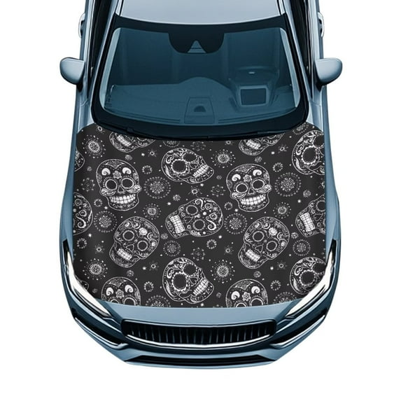 Uorisanigo Car Hood Cover Weatherproof Universal Fit Tribal Sugar Skull Car Hood Wrap Blankets for All Seasons Protection Fit for Cars Trucks SUVs, Easy to Install