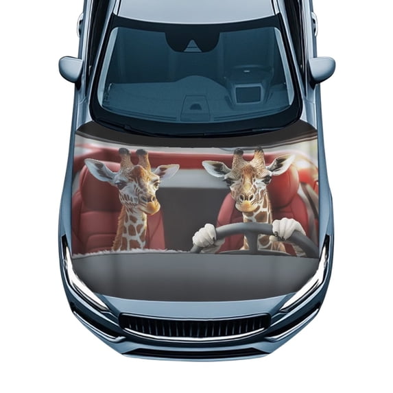 Uorisanigo Car Hood Cover Windproof Polyester Funny Giraffe Driving Print Auto Hood Cover Elastic Car Bonnet Banner for Cars Hoods Decoration and Protection Covers