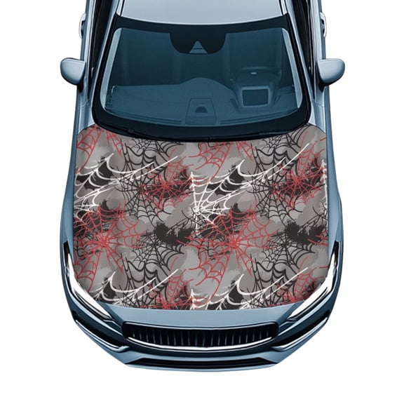 Uorisanigo Car Hood Covers for Automobiles, Stretchable Polyester Halloween Spiderweb Auto Hood Cover Suitable for Most Vehicles Sedans Trucks, Auto Exterior Accessories