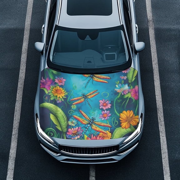 Uorisanigo Car Hood Covers for Automobiles, Waterproof Elastic Boho Dragonfly Hood Covers for Cars Universal Car Bonnet Banner Suitable for Most Vehicles Sedans Trucks