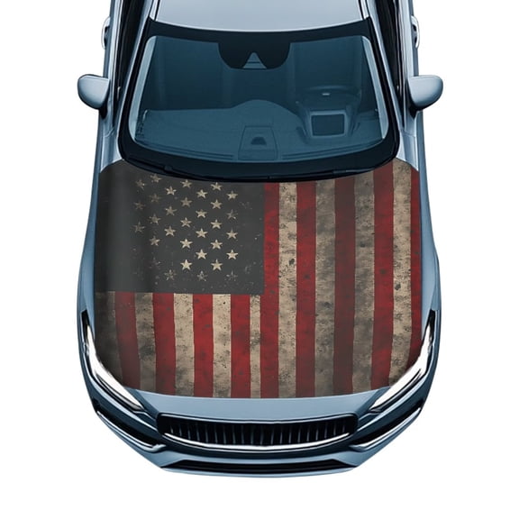 Uorisanigo Car Hood Covers for Automobiles, Waterproof Elastic Vintage American Flag Auto Hood Covers Universal Car Bonnet Banner Suitable for Most Vehicles Sedans Trucks