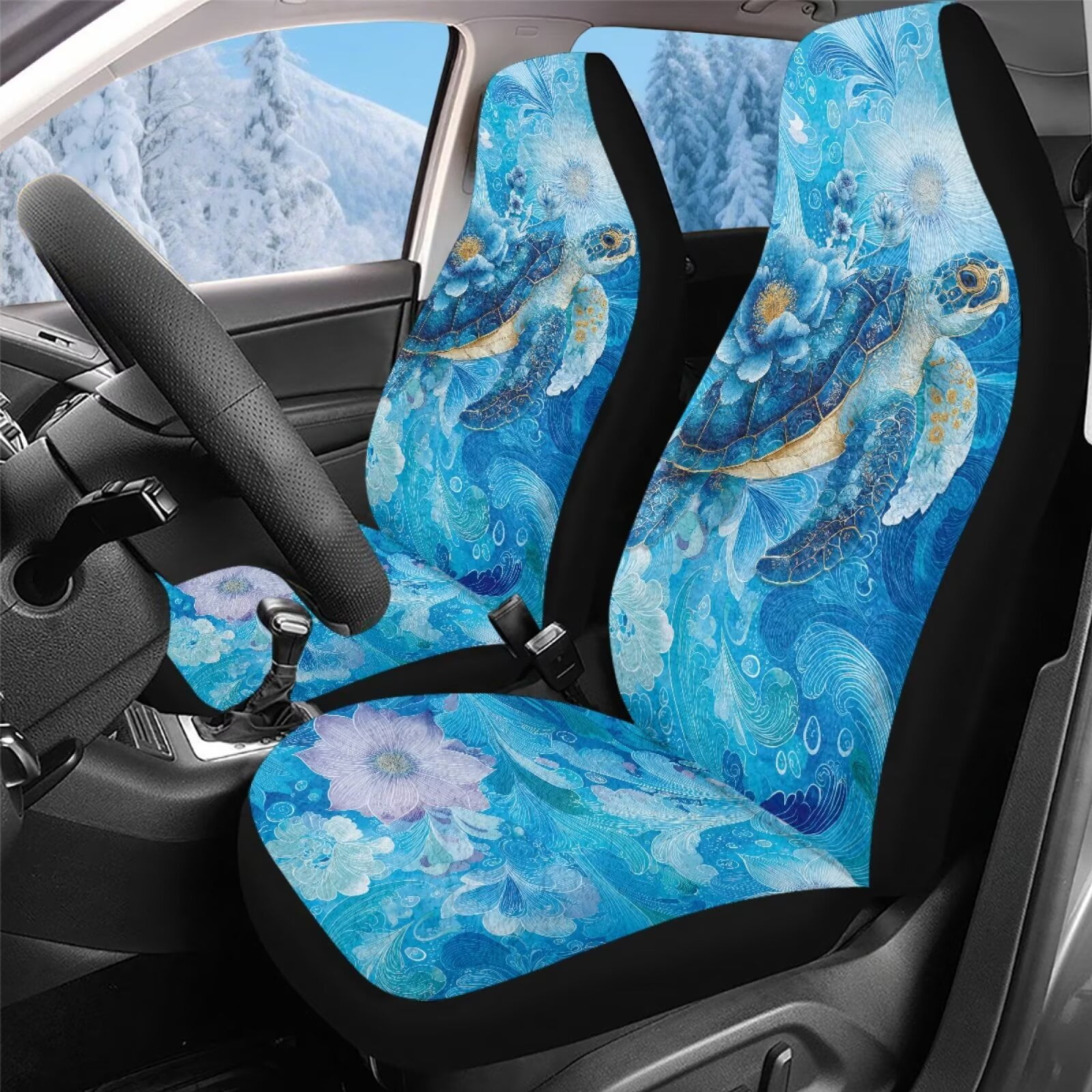 Uorisanigo Car Seat Cover for Cars SUV Trucks Universal Fit, Fashion 2-Pack Blue Turtle Auto Front Seats Protection, Soft Plush Car Seat Cushions, Comfortable