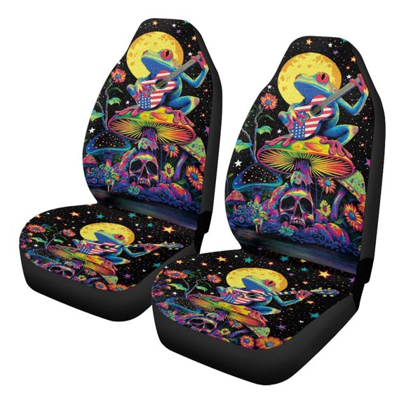 Uorisanigo Car Seat Cover Fit Four Seasons, Soft Psychedelic Hippie Frogs Front of Car Seat Cushions, 2 PCS Comfort Covers Universal Fit for Most Cars, SUV, Van