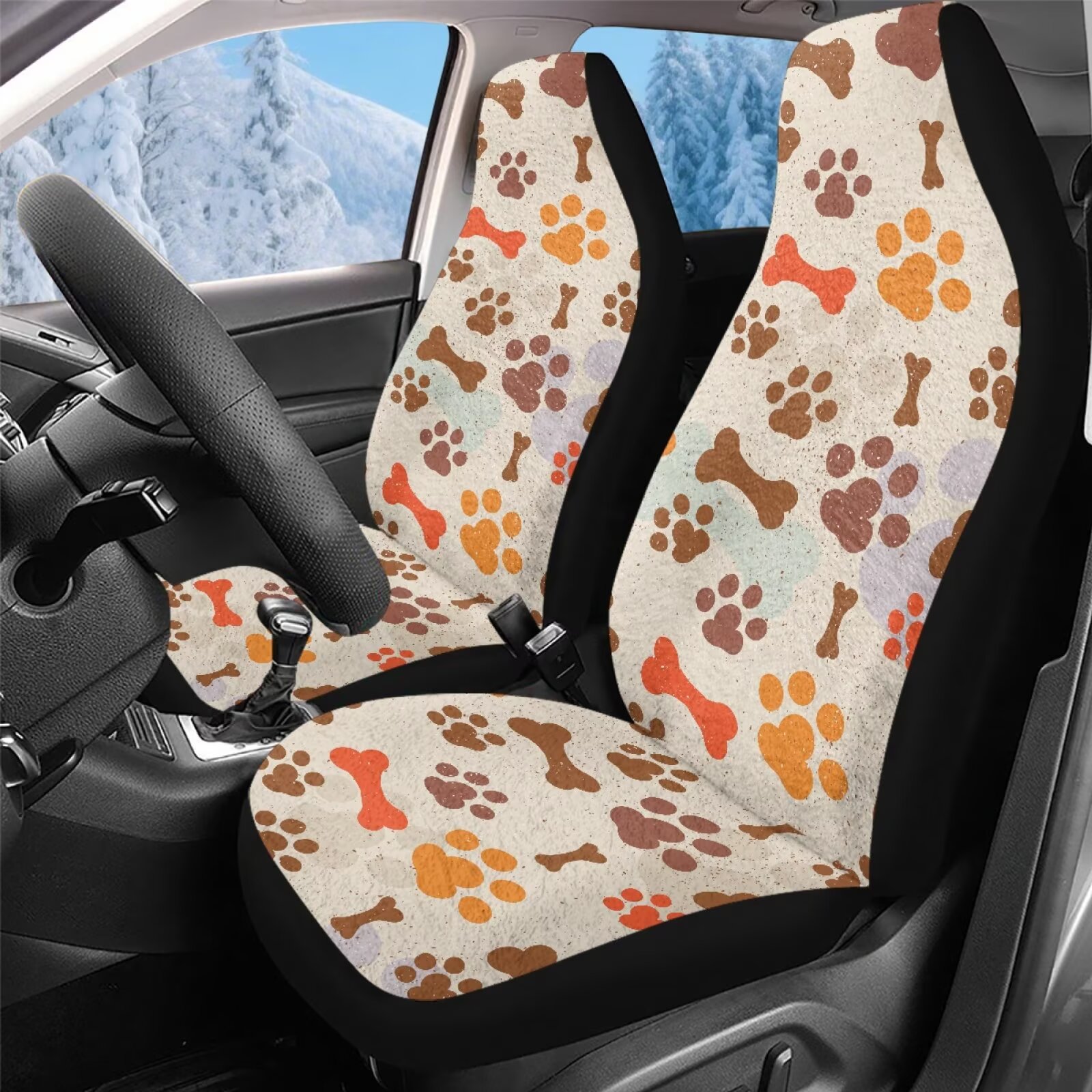 Uorisanigo Car Seat Cover Fit Four Seasons, Universal Cute Dog Paws Front of Car Seat Cushions, 2 PCS Auto Seats Protectors, Fit for Most Cars, SUVs, Trucks, and Vans