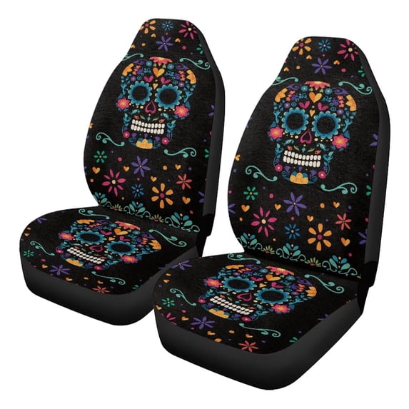 Uorisanigo Car Seat Cover Fit Four Seasons, Universal Sugar Skull Front of Car Seat Cushions, 2 PCS Auto Seats Protectors, Fit for Most Cars, SUVs, Trucks, and Vans