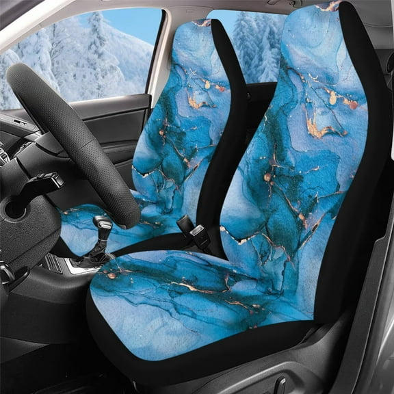 Uorisanigo Car Seat Cover Front for Cars, Easy to Install Blue Marble Cover Set, Stretchy Plush High Back Bucket Seat Covers Accessories Auto Trucks Van SUV,2 Packs
